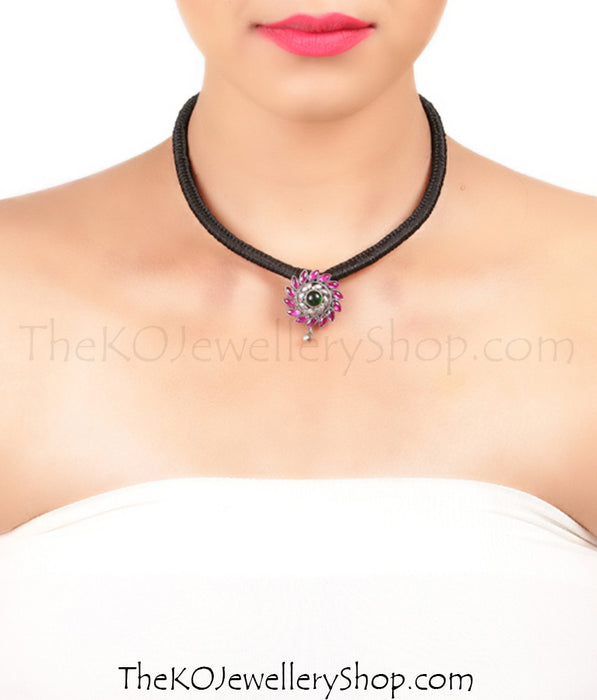 The Aamod Silver Kempu Necklace (Black/Oxidised)