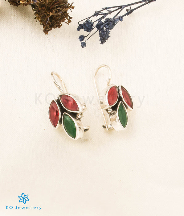 The Mrinal Silver Gemstone Earrings (Green/Red)
