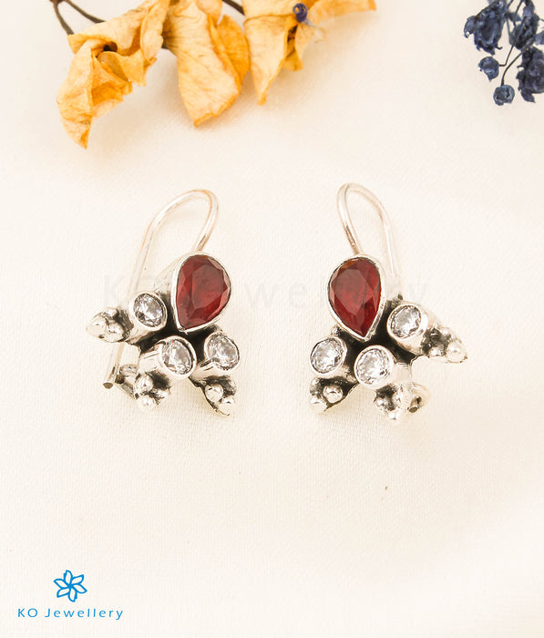 The Anya Silver Gemstone Earrings-(Red/white)