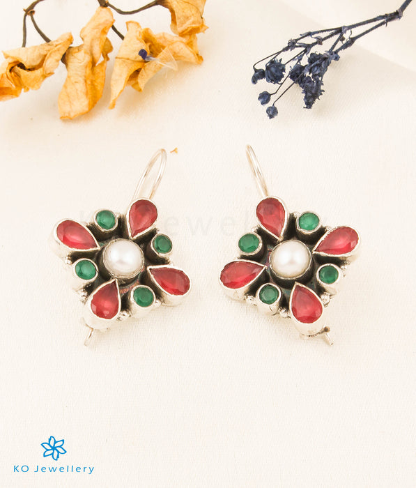 The Anaita Silver Gemstone Earring (Red/Green)