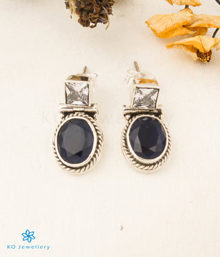 The Pratham Silver Gemstone Ear-studs (Blue)