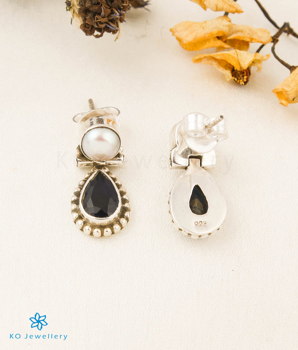 The Harita Silver Gemstone Earrings (Dark Blue)