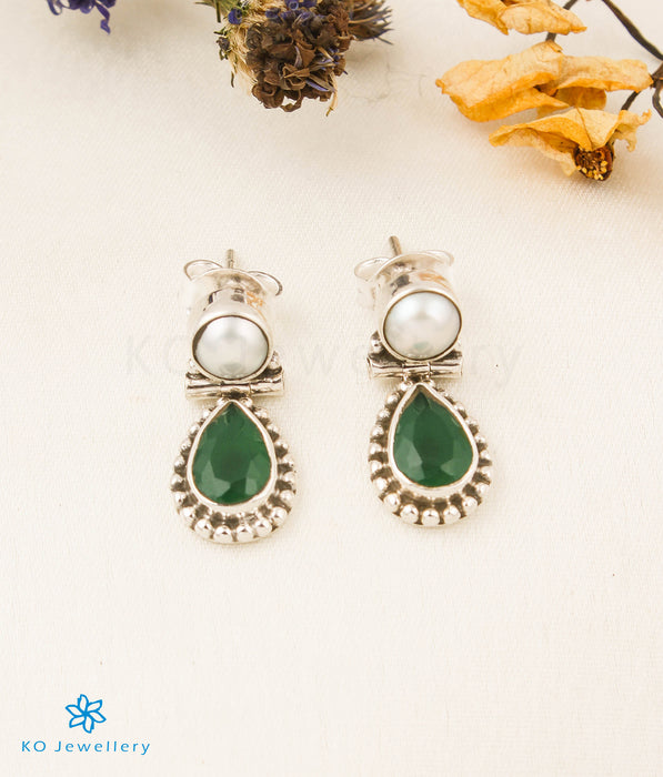 The Harita Silver Gemstone Earrings (Green)