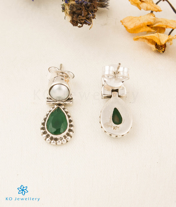 The Harita Silver Gemstone Earrings (Green)