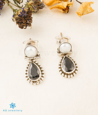 The Harita Silver Gemstone Earrings (Black)