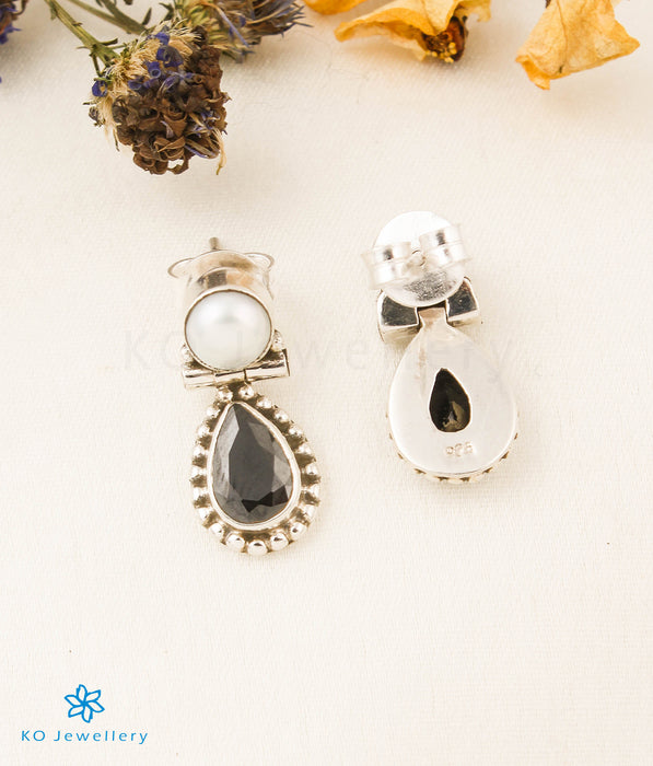 The Harita Silver Gemstone Earrings (Black)