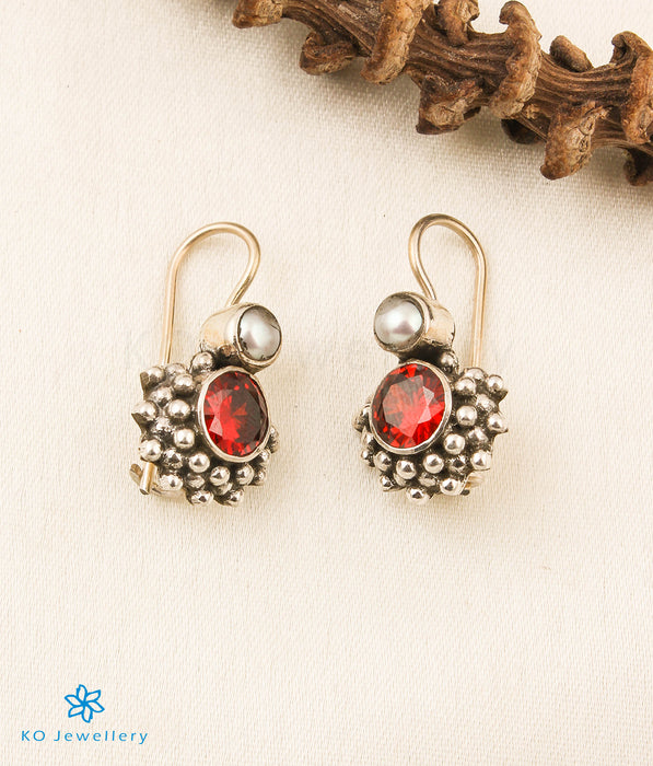 The Amudha Silver Gemstone Earrings (Garnet)