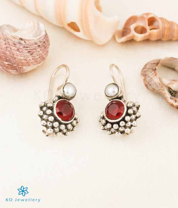 The Amudha Silver Gemstone Earrings (Red)
