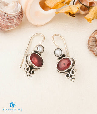 The Devna Silver Gemstone Earrings (Hook/Red)