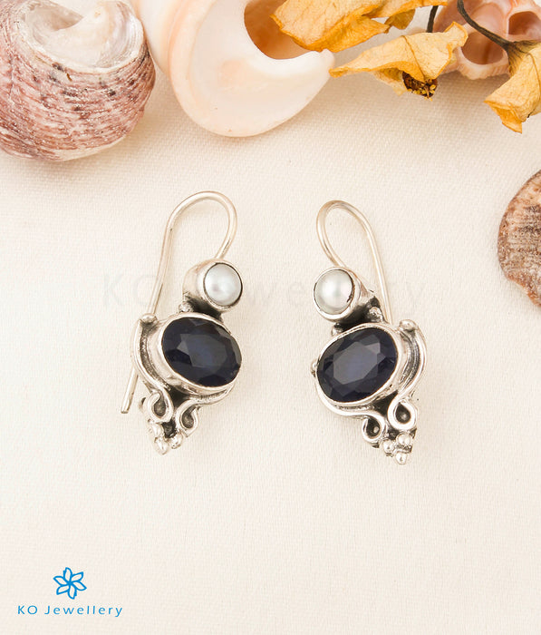 The Devna Silver Gemstone Earrings (Hook/Blue)