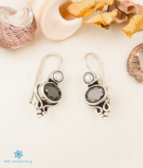 The Devna Silver Gemstone Earrings (Hook/Black)