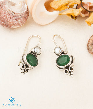 The Devna Silver Gemstone Earrings (Hook/Green)
