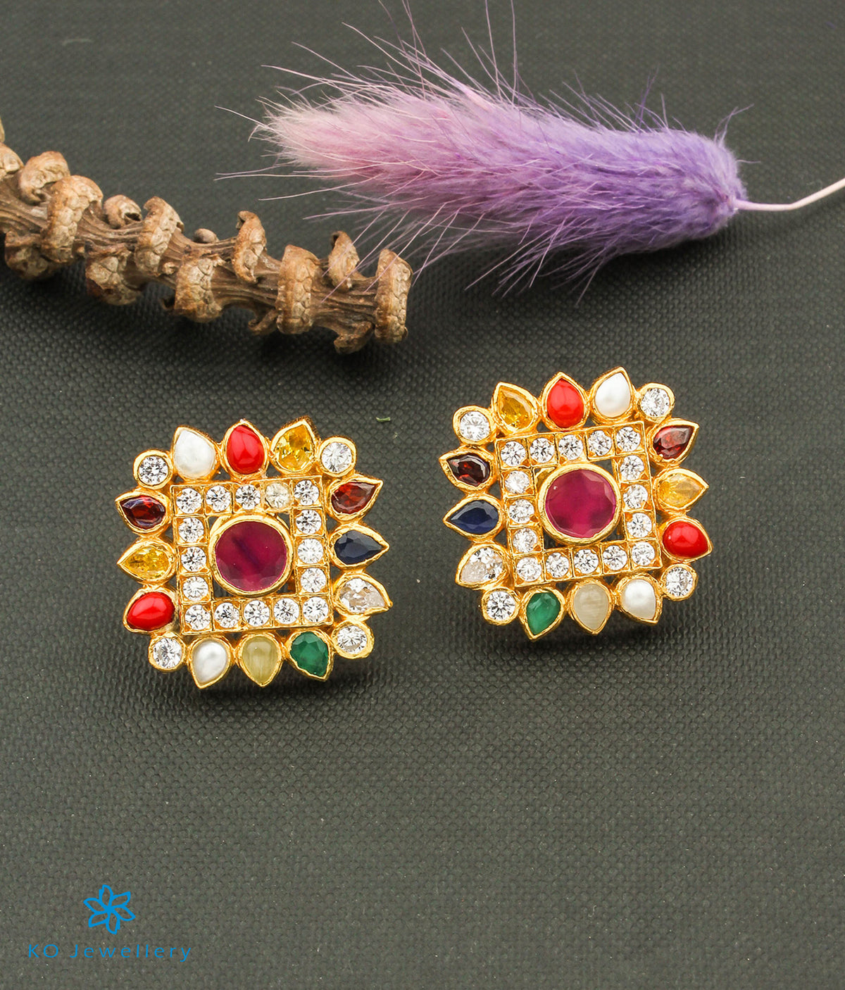Best Peenzone Gold Plated Navratna Navratna Stud Earrings for Women   PeenZone Jewellers  All Jewellers Design Product In Jaipur