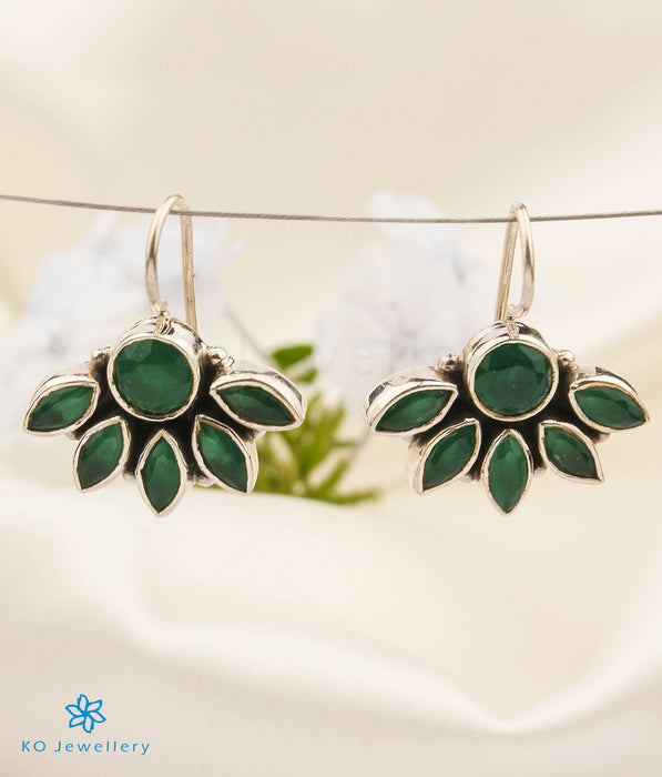 The Prerna Silver Gemstone Earrings (Hook/Green)