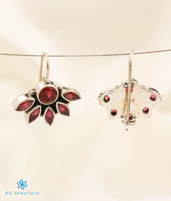 The Prerna Silver Gemstone Earrings (Hook/Red)