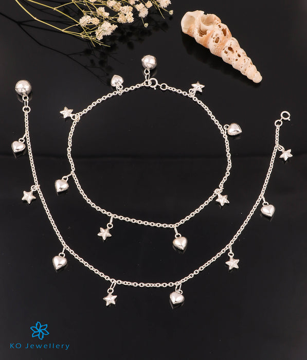 The Star & Hearts Silver Anklets