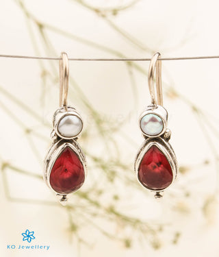 The Aarav Silver Gemstone Earrings (Red)