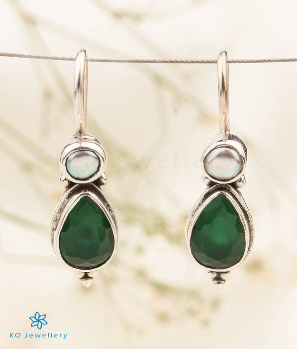The Aarav Silver Gemstone Earrings (Green)