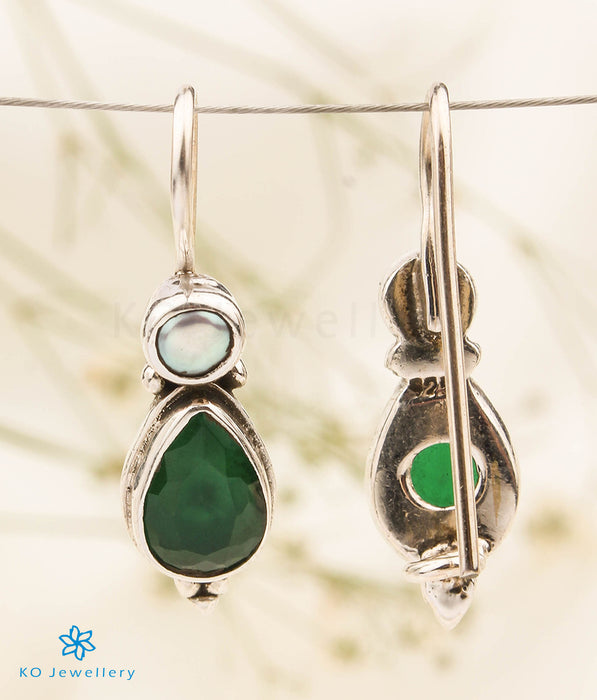The Aarav Silver Gemstone Earrings (Green)