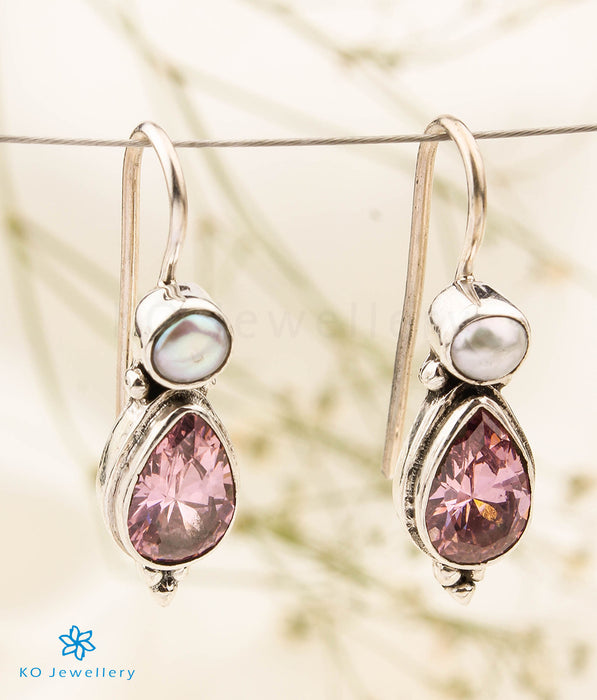 The Aarav Silver Gemstone Earrings (Pink)