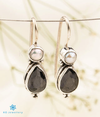 The Aarav Silver Gemstone Earrings (Black)