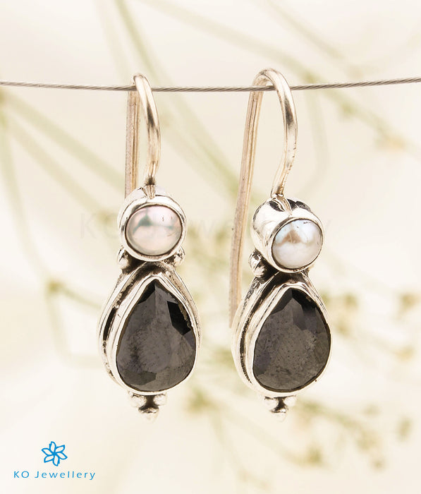 The Aarav Silver Gemstone Earrings (Black)