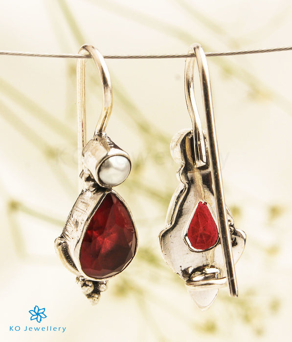 The Sia Silver Gemstone Earrings (Hook/Red)