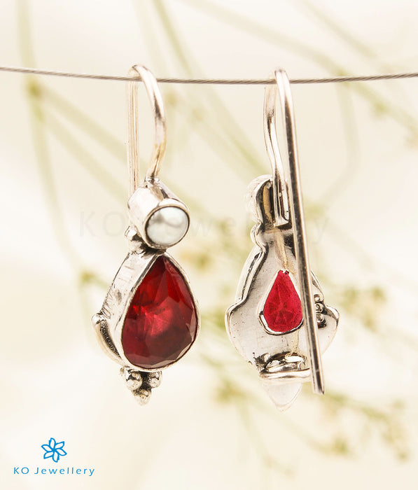 The Sia Silver Gemstone Earrings (Hook/Red)
