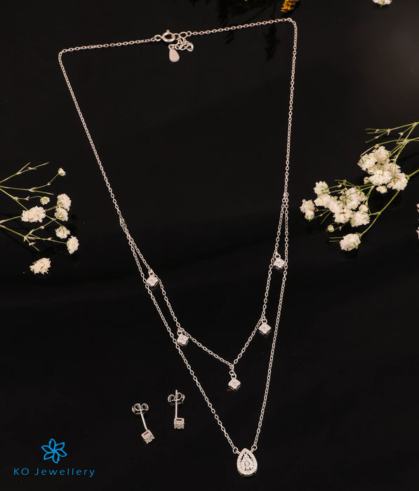 The Enchanting Silver 2 Layered Necklace & Earrings
