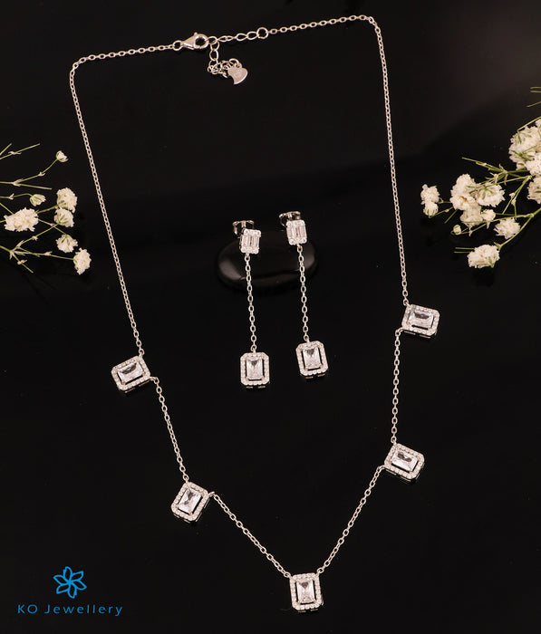 The Square Solitaire Silver Necklace & Earrings