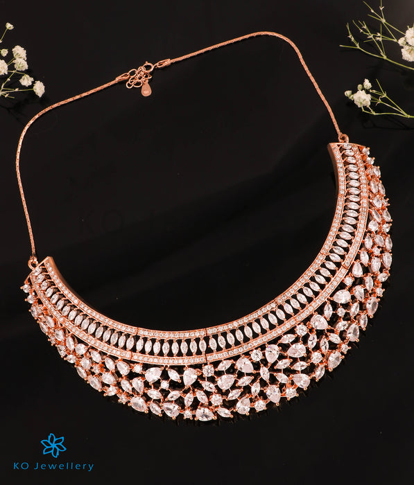 The Glam Sparkle Silver Rose-gold Necklace & Earrings