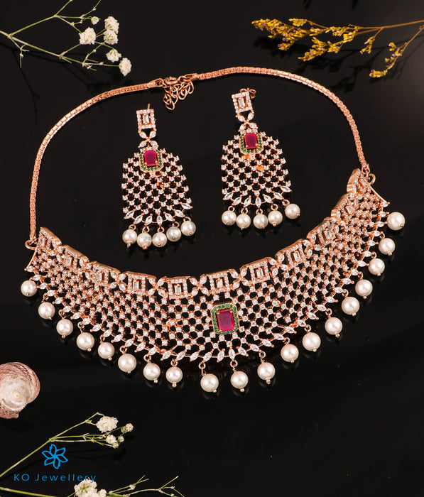 The Royal Sparkle Silver Rose-gold Necklace & Earrings