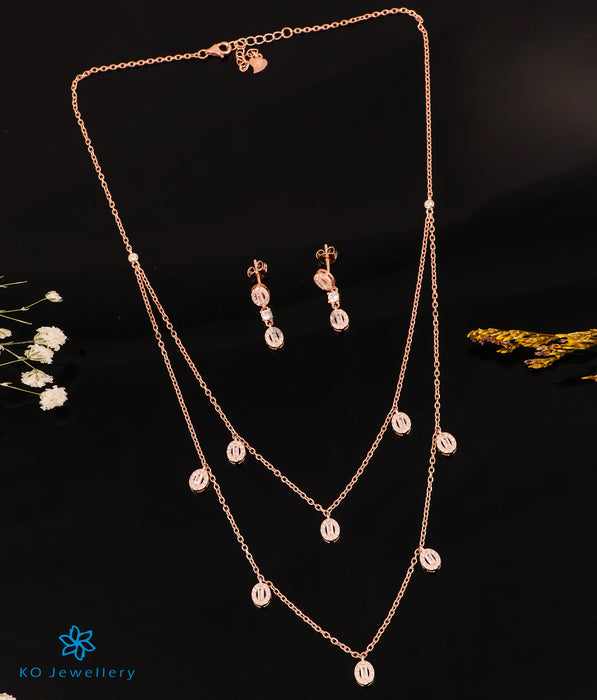 The Glitzy Silver Rose-gold 2 Layered Necklace & Earrings