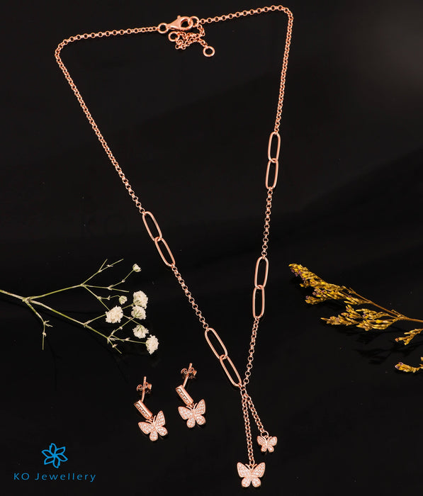 The Shining Butterflies Silver Rose-gold Necklace & Earrings