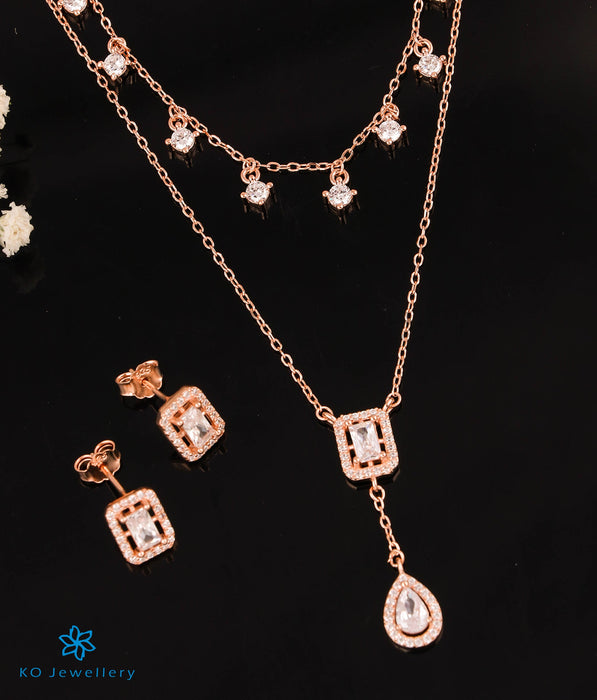 The Bling Silver Rose-gold 2 Layered Necklace & Earrings