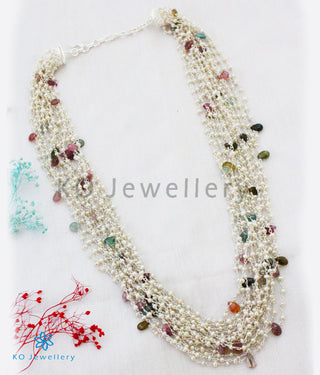The Meghaduta Silver Layered Pearl/Tourmaline Necklace