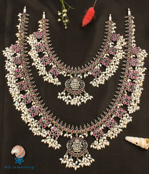 The Bhavika Silver Lakshmi Guttapusalu Necklace Set Of 2