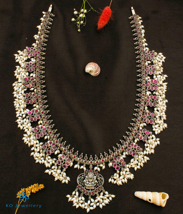 The Bhavika Silver Lakshmi Guttapusalu Necklace (Long)