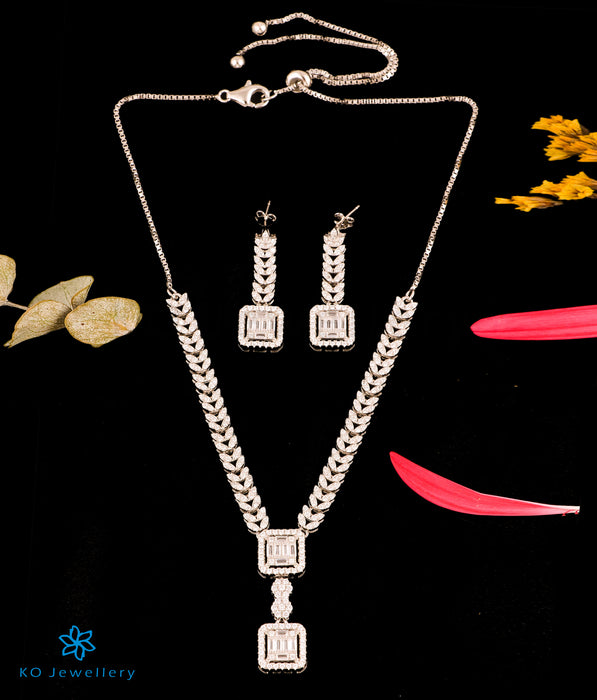 The Sparkling Baguette Silver Necklace Set