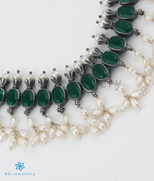 The Vishruth Silver Necklace (Green/Oxidised)