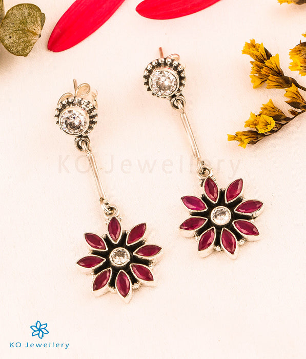 The Shwetala Silver Gemstone Earrings (Red/White)