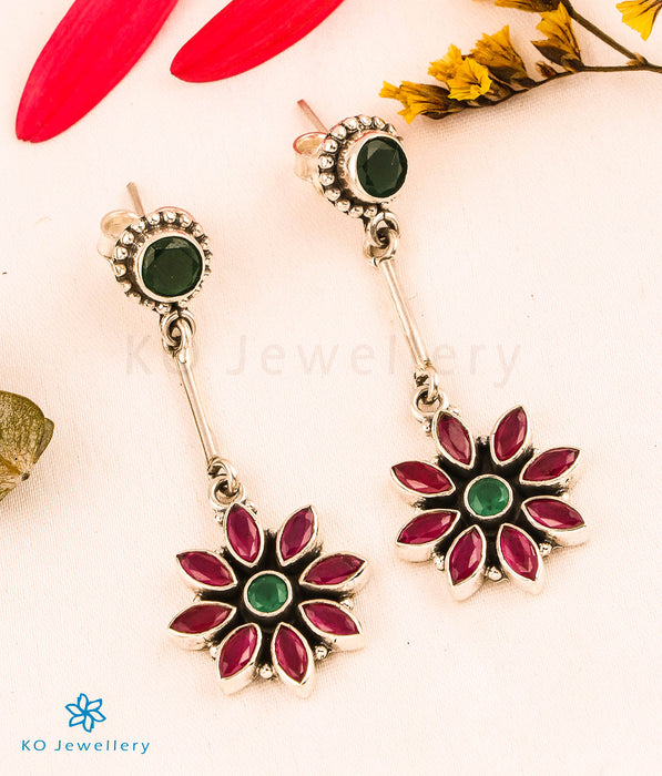 The Shwetala Silver Gemstone Earrings (Red/Green)