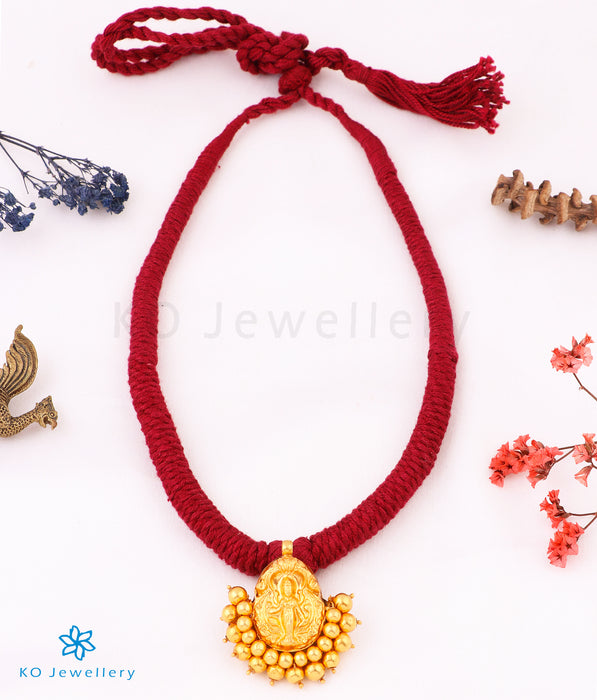 The Nagara Lakshmi Silver Antique Thread Necklace (Red)