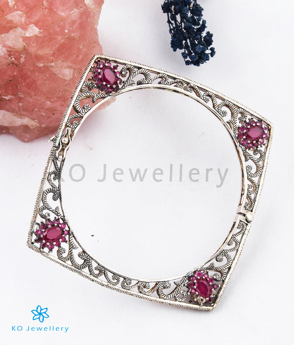 The Bold Silver Marcasite Bracelet (Wine Red)