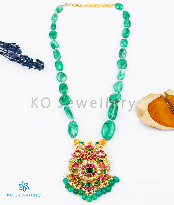 The Keya Silver Jadau Peacock Necklace (Green)