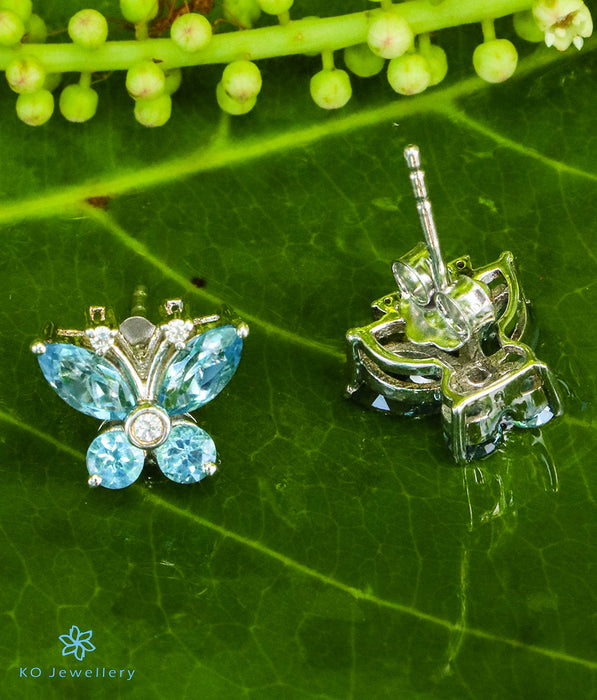 The Butterfly Silver Gemstone Ear-studs (Blue Topaz)