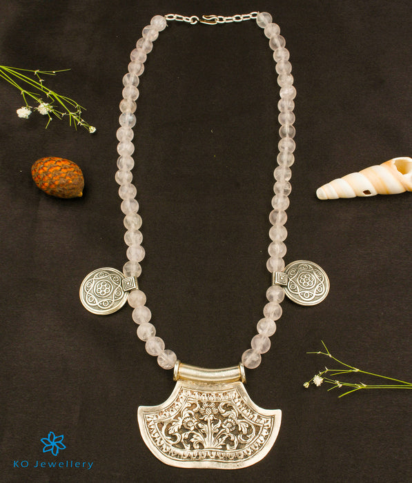 The Neeti Silver Rose Quartz  Necklace