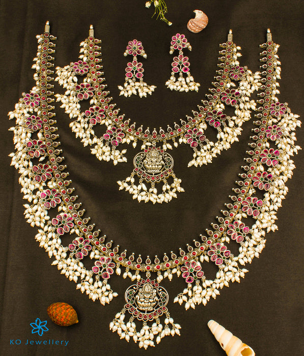 The Bhavika Silver Lakshmi Guttapusalu Necklace Set Of 2