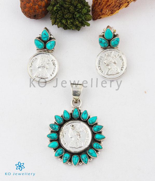 The Rupaka Silver Coin Pendant Set (Turquoise)