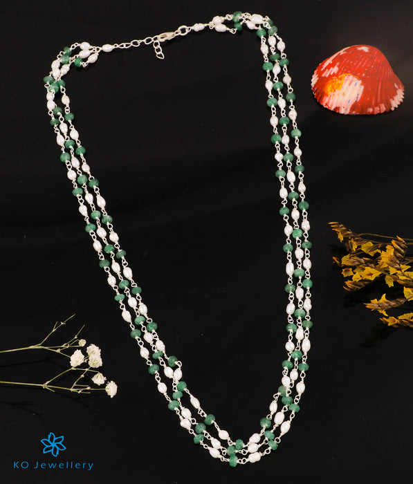 The Saira 3 layer Silver Onyx & Pearl Necklace